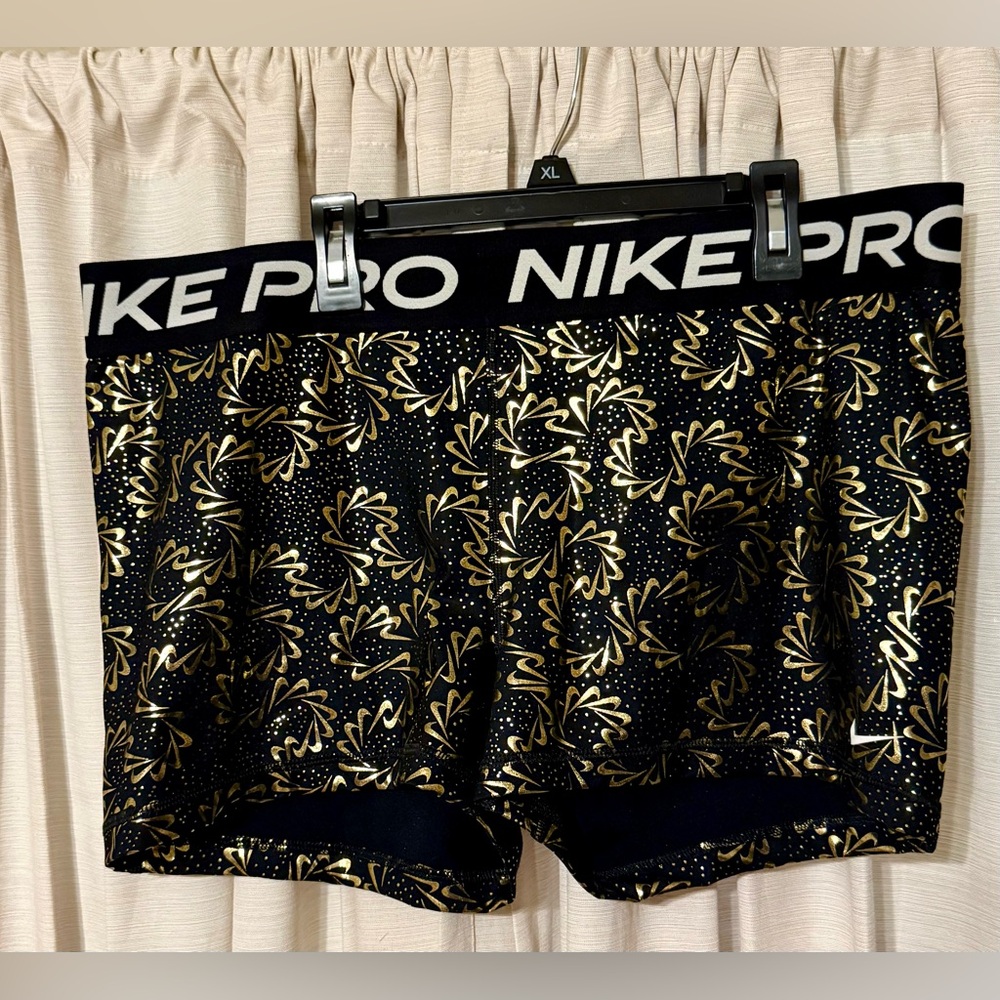 Nike Pro Black and Gold Patterned shorts